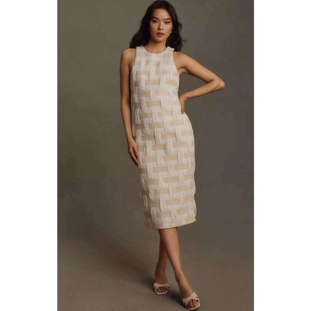 Endless Rose Beige & White Textured Midi Dress